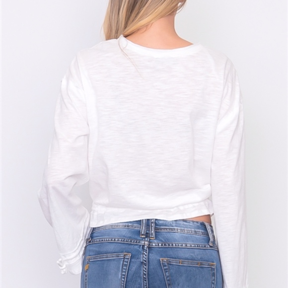 🌹ATHLEISURE🌹Soft White Drawstring Hem Jersey Top - Picture 2 of 4
